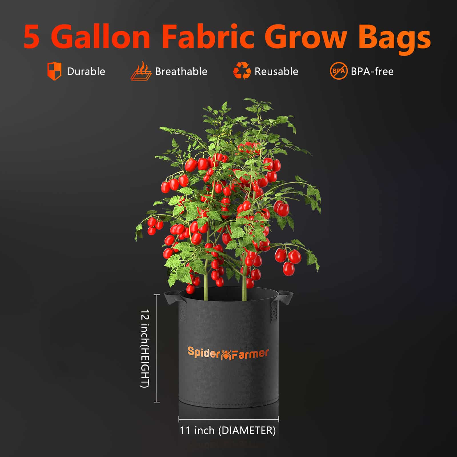 5 Packs Fabric Plant Pots Grow Bags 2 Gallon 3 Gallon 4 Gallon