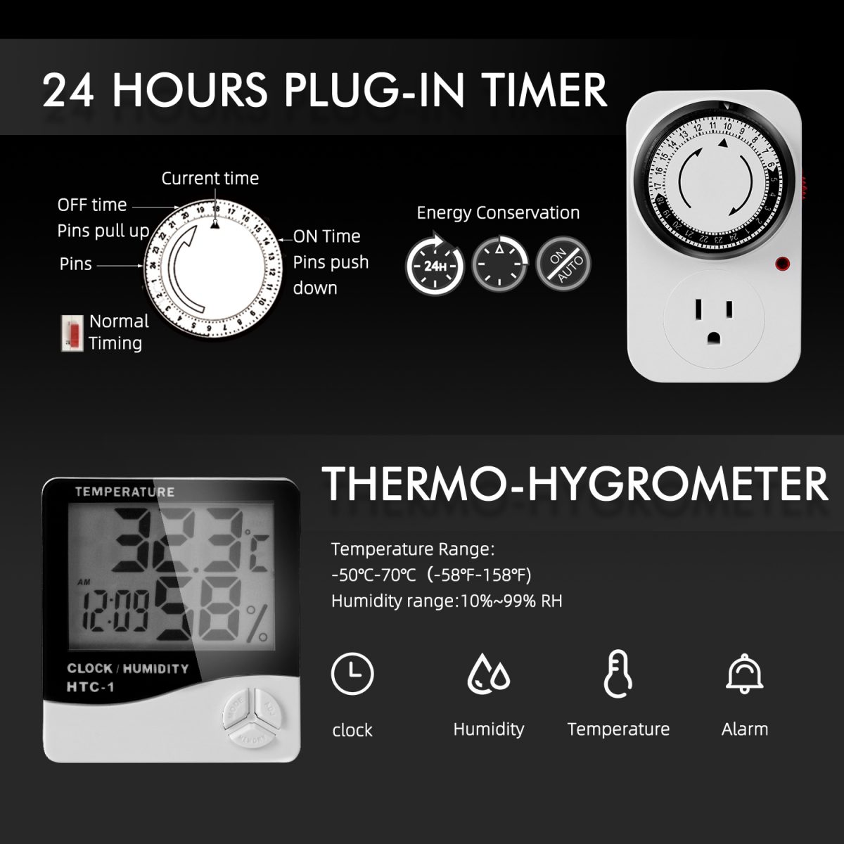 Digital timer thermo-hygrometer device displaying temperature and humidity levels, ideal for maintaining optimal indoor gardening conditions