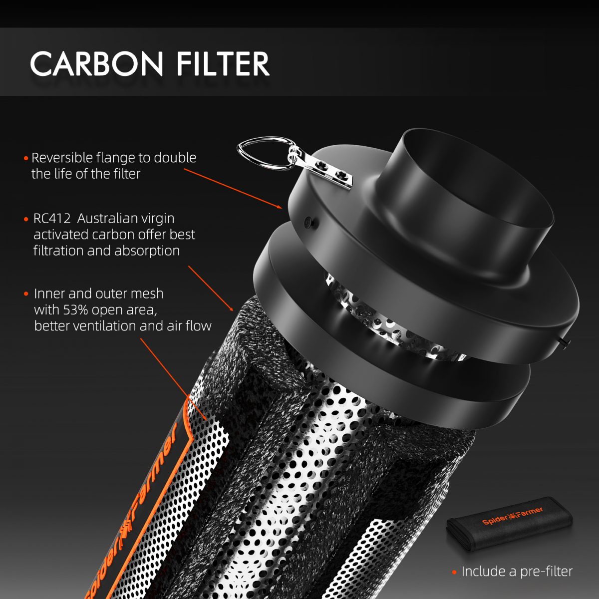 Spider Farmer Carbon Filter Specifications for Grow Tent Air Filtration