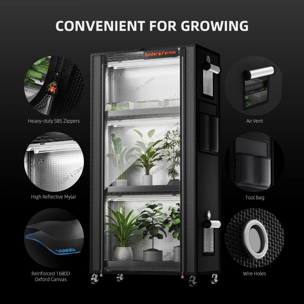 Spider Farmer 4 Tier 108W Plant Stand With 1680D grow tent 02